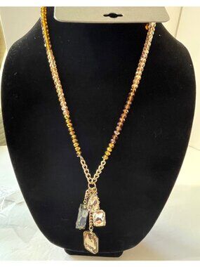 Express Long Faceted Crystal Bead Necklace Cluster Pendants Vintage Y2K Deadstoc